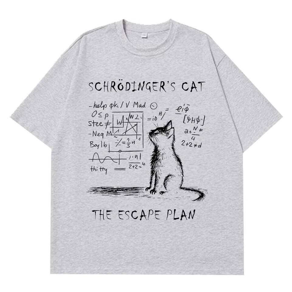 Schrodinger Cat Physics Quantum Mechanics Creative Print Summer Short-sleeved Cotton T Shirt Men Women Streetwear Loose T-shirts C260228