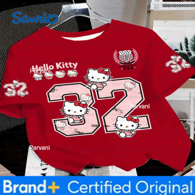 Sanrio Summer Womens Girls Casual Hello Kitty 3D Print Graphic Kid Cute T-Shirt Boy Round Neck Tee Outdoor Sport Mens T-shirt H260228