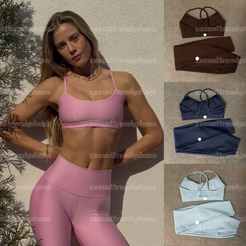 Women's Yoga Set Sexy Strap Beautiful Back Sports Bra Nude Feeling Moisture Wicking Sports Bra Fitness Set High Waist Yoga Pants Hip Lifting Pilates Sts