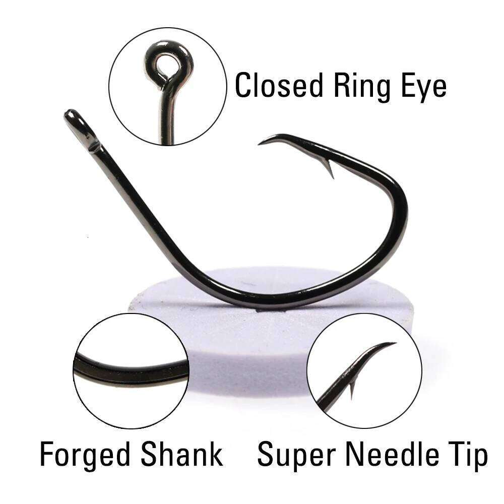 Ellllv 20pcs 1/0 - 8/0 High Carbon Steel Standard Wire Offset Circle Hook Saltwater Fishing Sabiki Rig Hooks Snapper Grouper Z260228