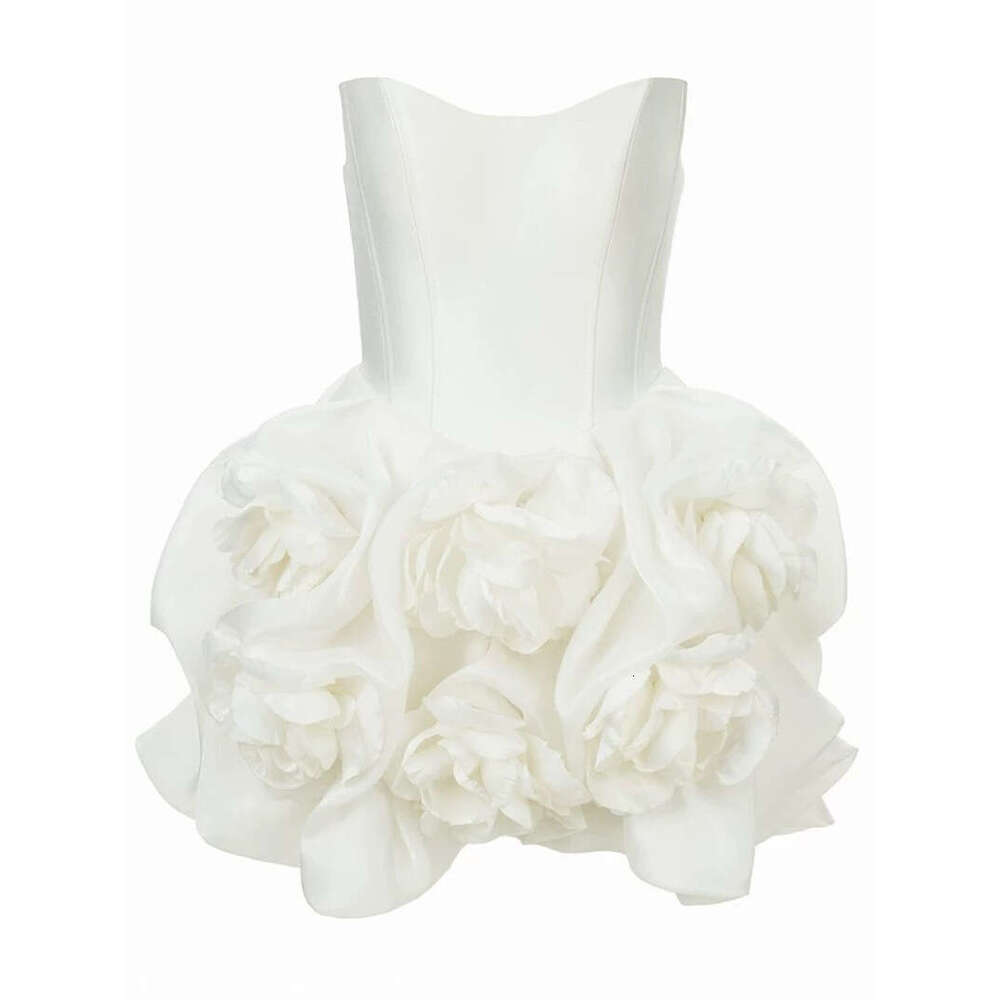 2026 new designer a2 fashion brand fishbone corset with 3D floral decoration fluffy mini skirt