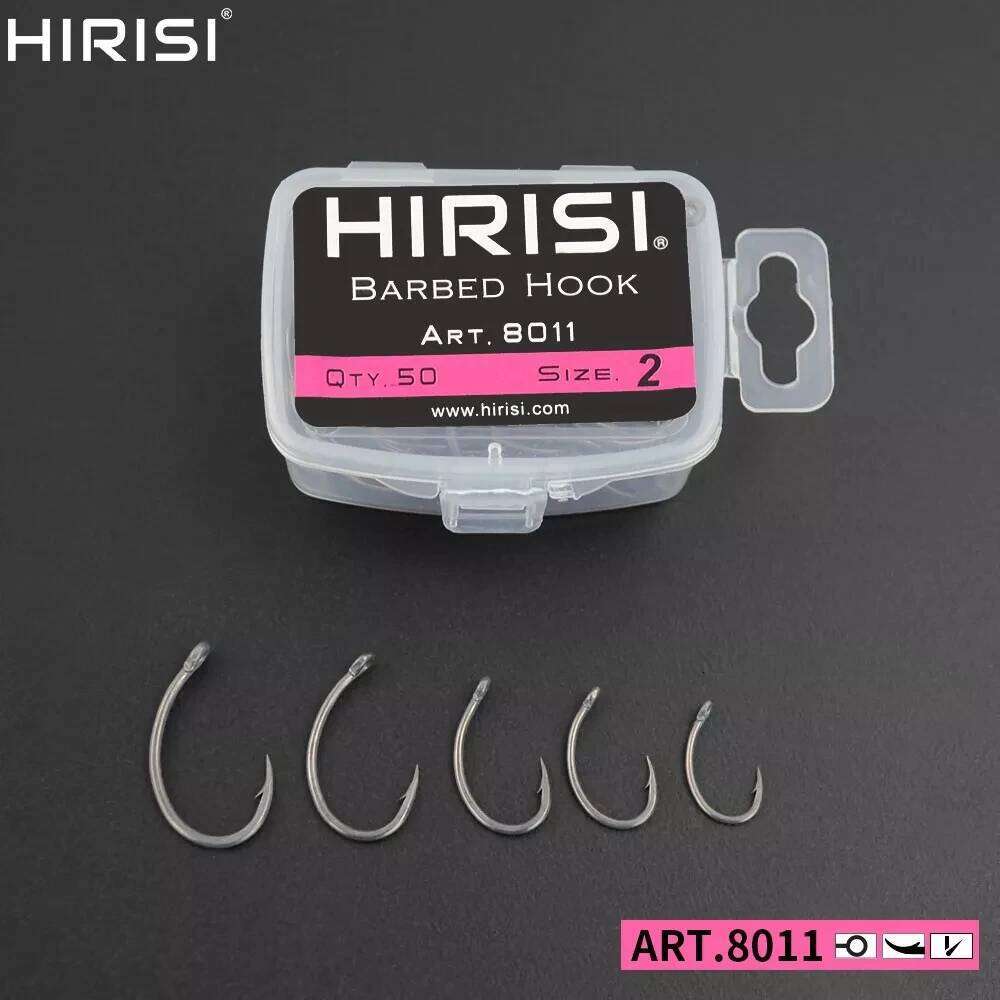 Hirisi 50pcs Coating High Carbon Stainless Steel Barbed hooks Carp Fishing Hooks Pack with Retail Original Box 8011 Z260228