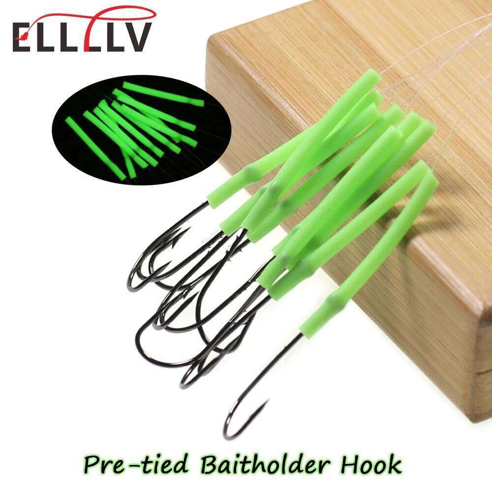 Ellllv 10pcs 1# - 4/0 Long Shank Fine Wire Baitholder Pre Tied Nylon line Anti-bite Hook Saltwater Fishing Tackle Z260228