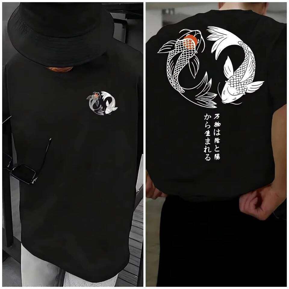 Koi Harajuku Pattern Japanese Men T-shirt Summer Casual Pure Cotton Y2K Street Retro Daily Simple Loose Fitness Run Short Sleeve C260228 - view 3