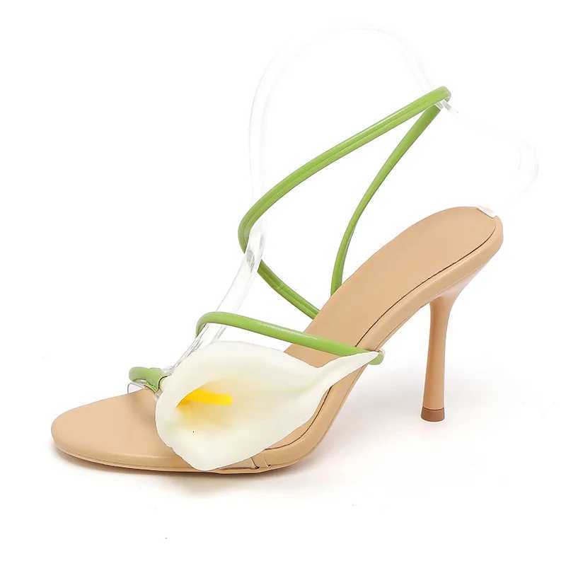 Flower Calla Lily Summer VaCATion Stiletto Thin Heel High Heels Sandals Shoes for Women K260228
