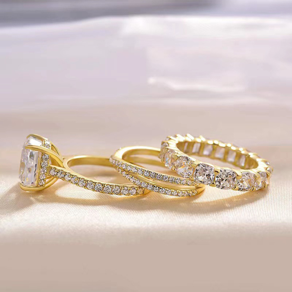 Choucong Ins Top Sell Wedding Rings Luxury Jewelry Genuine 100% 925 Sterling Silver Cushion Shape White Topaz CZ Diamond Elegant Party Women Couple Ri