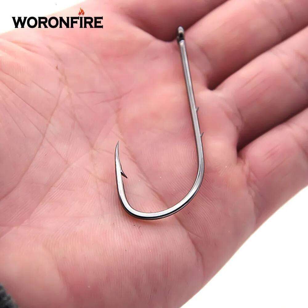 50pcs/lot Long Shank Fishing 1#-6/0# High Carbon Steel Sharp Barbed Offset Narrow Bait Hook Z260228