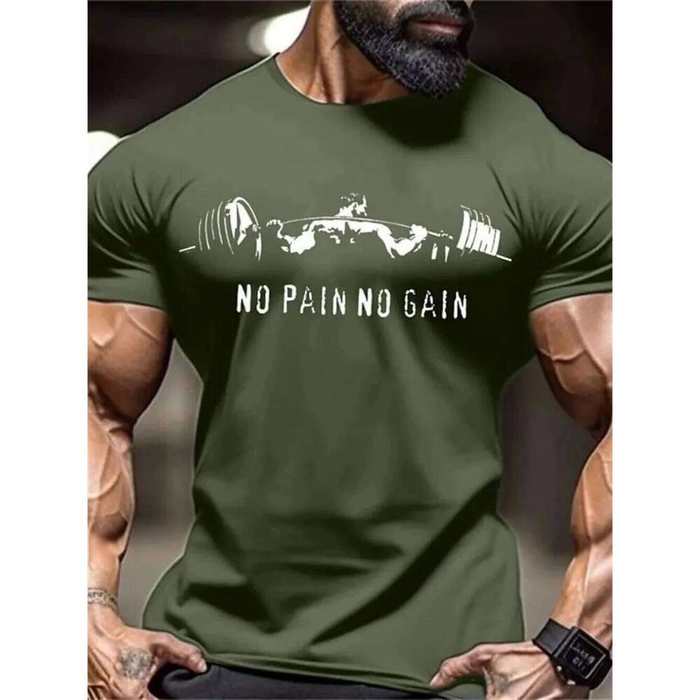 New men's strong sports letter printed round neck T-shirt fitness competition training suit C260228 - view 5