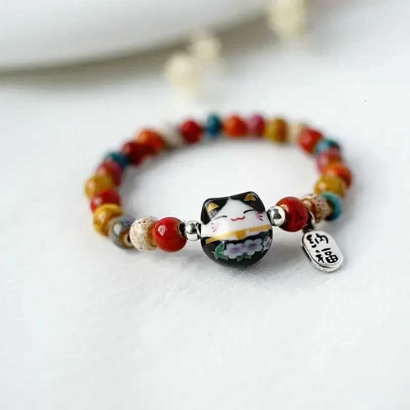 b03 Japan Cat Bracelet For Girls Adjustable Colorful Beaded Bracelets Harajuku Ceramics Cat Pendant Charm Bracelets Jewelry H260228