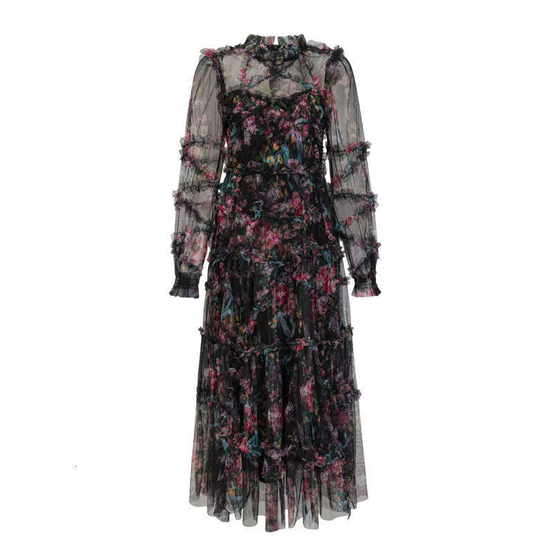2026 Spring/Summer Women's Fashion Brand Dreamy Flower Mesh Fairy like Elegant Princess Long Dress