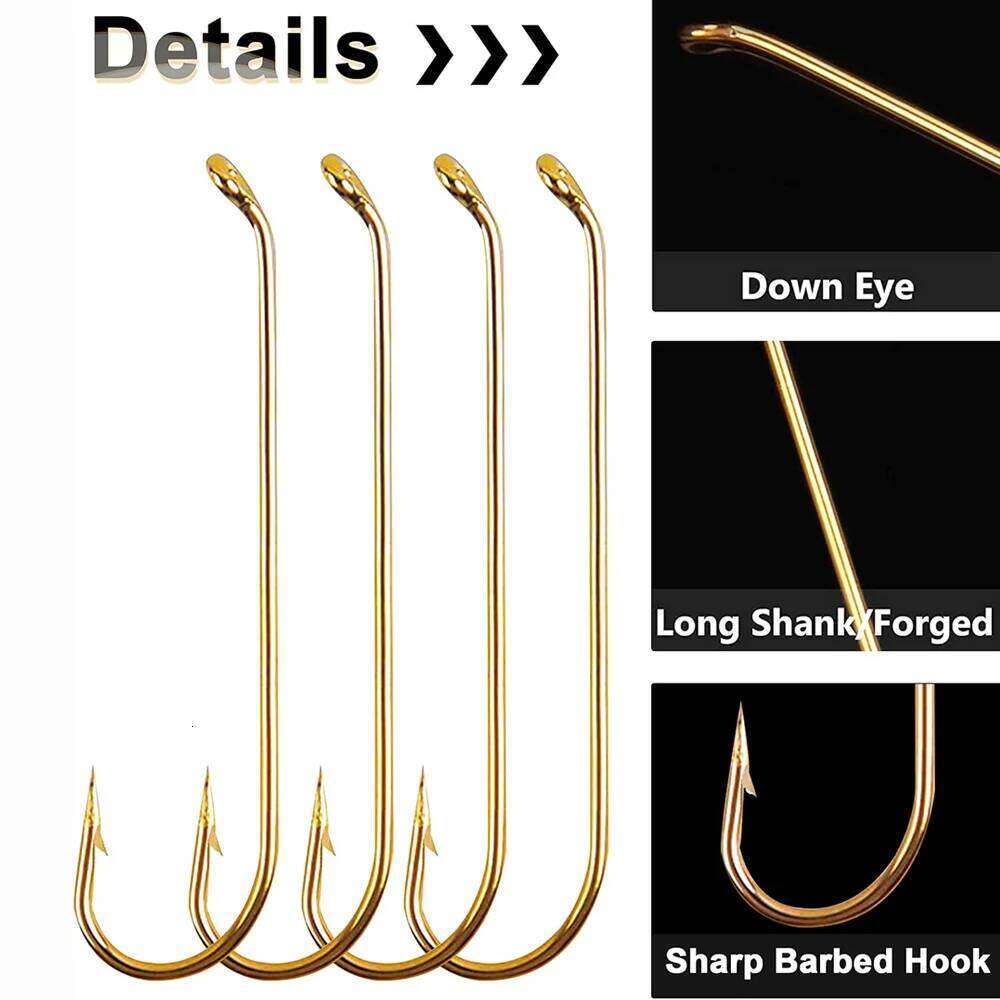 200Pcs Gold Tying Aberdeen Long Shank Dry Wet Nymph Streamer Fly Fishing Hooks Jig Flies hooks Z260228