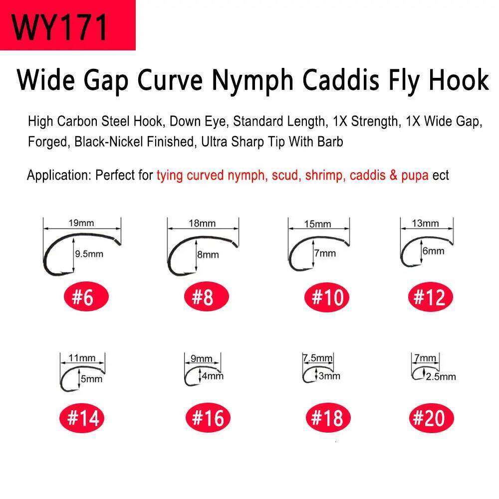 Bimoo 50pcs High Carbon Steel Barbed Hook for Tying Dry Wet Caddis Fly Nymph Streamer Emerger Pupa Trout Z260228