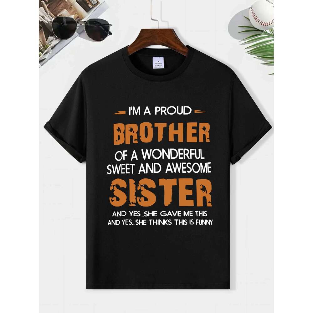 Brother Sister Round Neck Print Tee Short-Sleeve Comfy T-Shirt Casual Top for Spring Summer Men's Clothing As Gifts C260228 - view 4