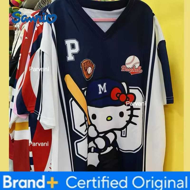 Sanrio 2026 Hello Kitty Tshirt Cartoon Sportswear Women Men V-neck Loose Casual Lightweight Breathable Streetwear Beach Tops H260228