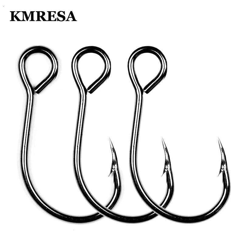 50pcs Size 8#-2/0# for Fishing Lure Replacement Single Fish Bait Inline Hook Big Eye Sharp High Carbon Steel Z260228