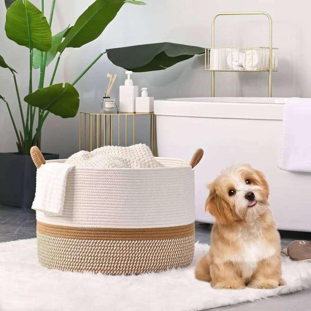 Large Basket,Woven Baskets storage Baby Hamper, Cotton Rope Blanket Basket for Living Room, Laundry 26Y0228