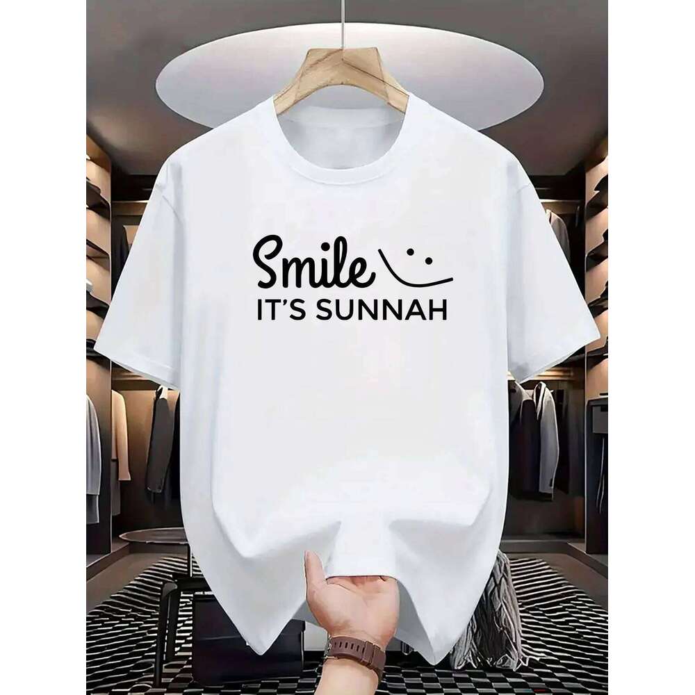 Men's 100% Cotton Smile Letter Print T-Shirt - Breathable, Casual Summer Tee for Outdoor & Everyday Fashion C260228 - view 3