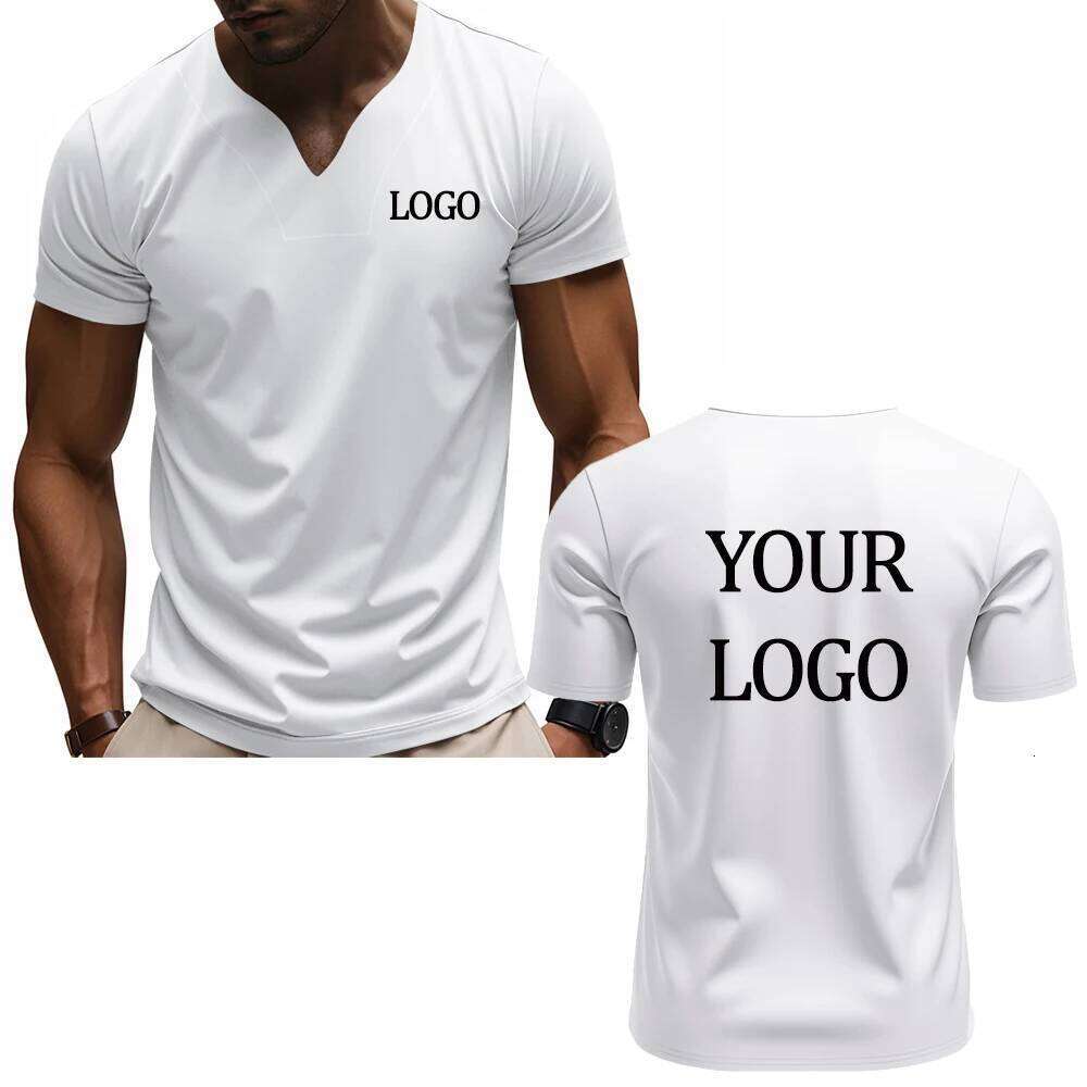 DIY custom printed V-neck fashionable men's short-sleeve T-shirt, stylish elegant casual streetwear top, everyday wear C260228 - view 3