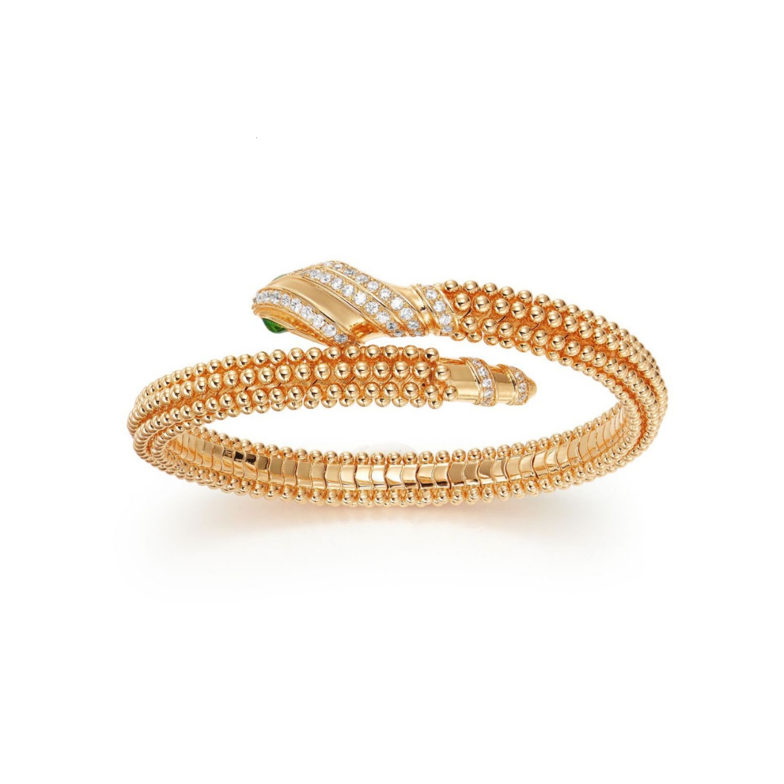 Bracelet New Beaded Bracelet, Gold-Plated Bracelet, Elastic Open Design Bracelet, Vintage Style Bracelet, Unisex Green-Eyed Snake Bracelet