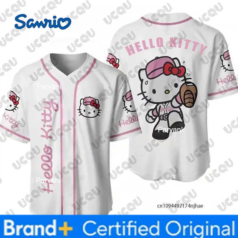 Sanrio Summer New Cartoon Hello Kitty Print Baseball Jersey For Children Short Sleeve Sports Baseball Uniform Casual Kids/Adult Y2K Top H260228