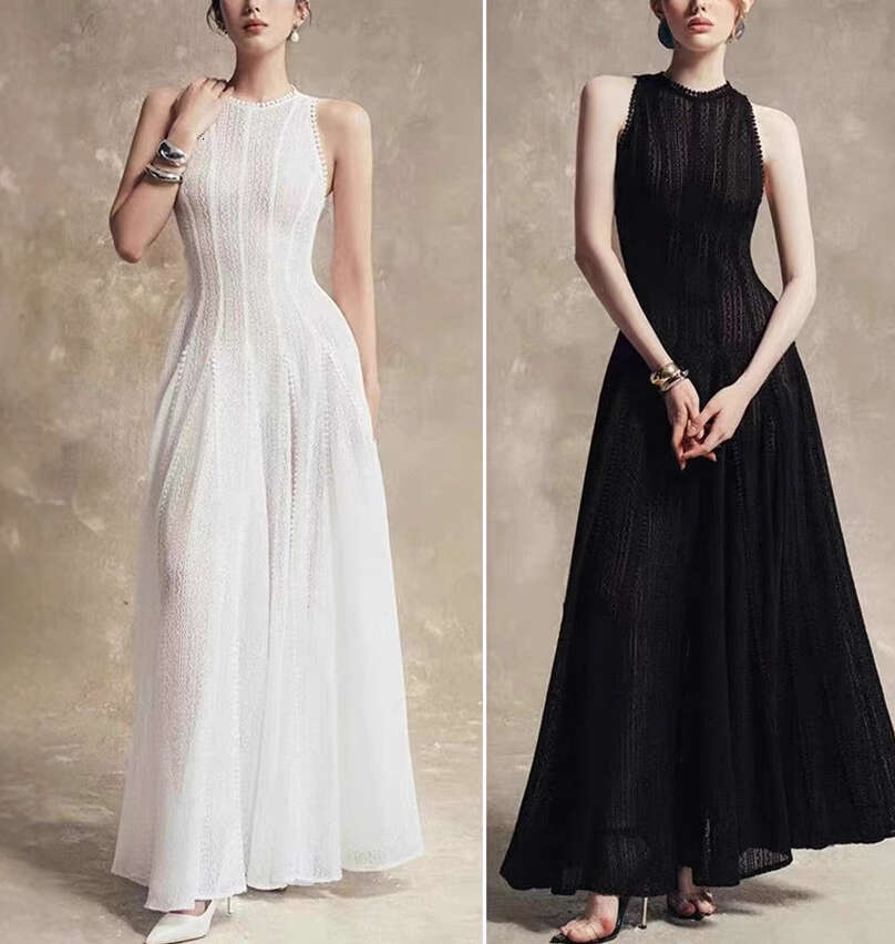 2026 summer niche a3 design high waisted goddess style sleeveless solid color elastic slim fit long skirt with a wide hem