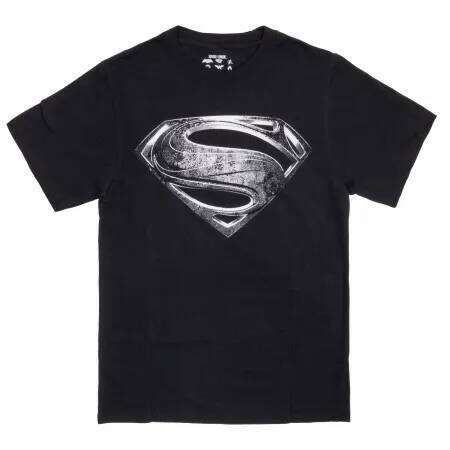 Superman Black T Shirt Men 2025 Spring Vintage Distressed Metal Logo Design Textured S Shield Print Dc Cotton Top C260228