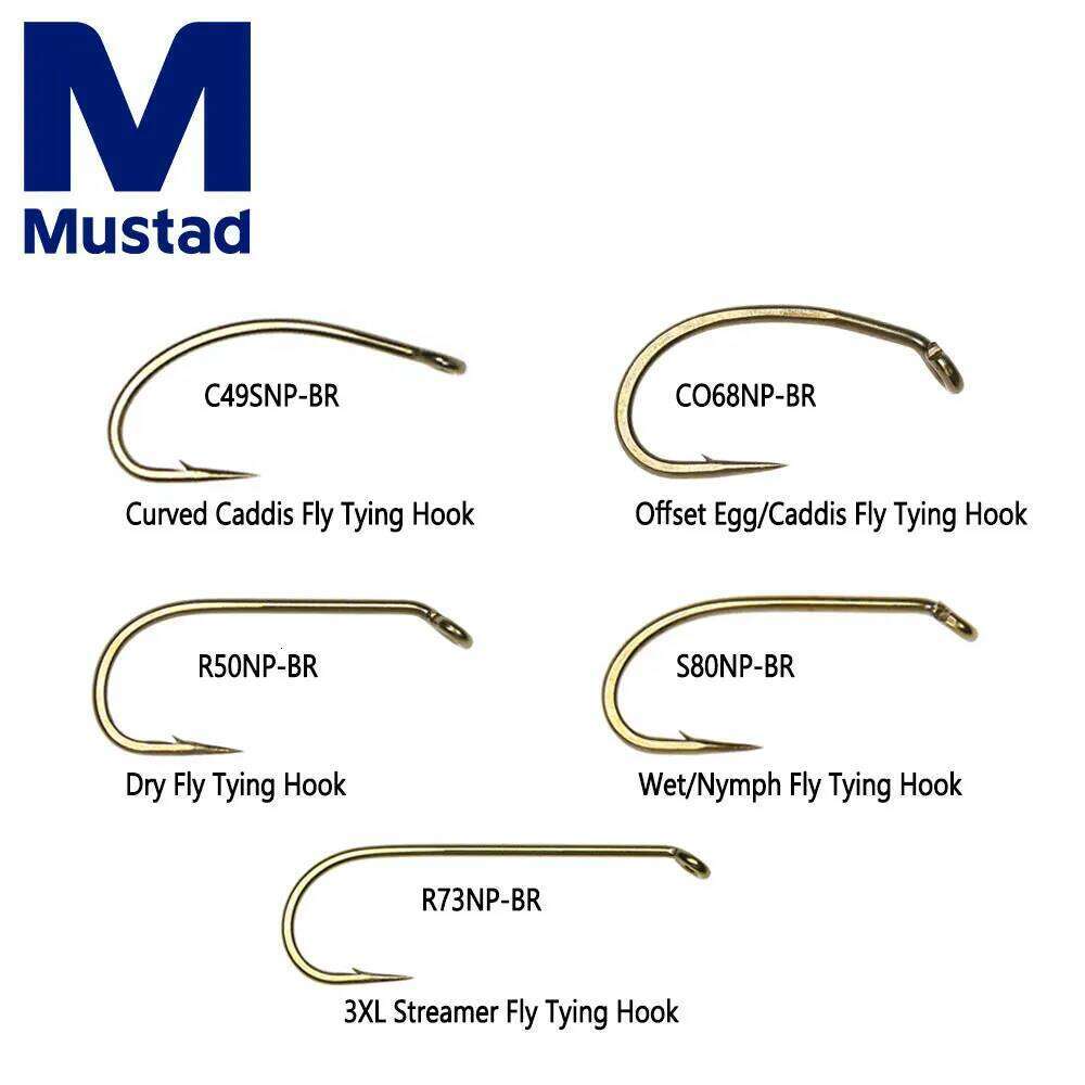 Mustad 50pcs High Carbon Steel Barb Fly Tying Hook For Dry Wet Nymph Streamer Caddis Trout Salmon Steel Baits Z260228