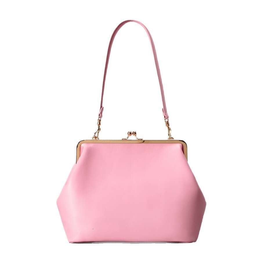 Fashion Large Kisslock Clutch Bag For Clip Shell Women Shoulder Bags Luxury Soft Pu Leather Pink Color Handbags Tote