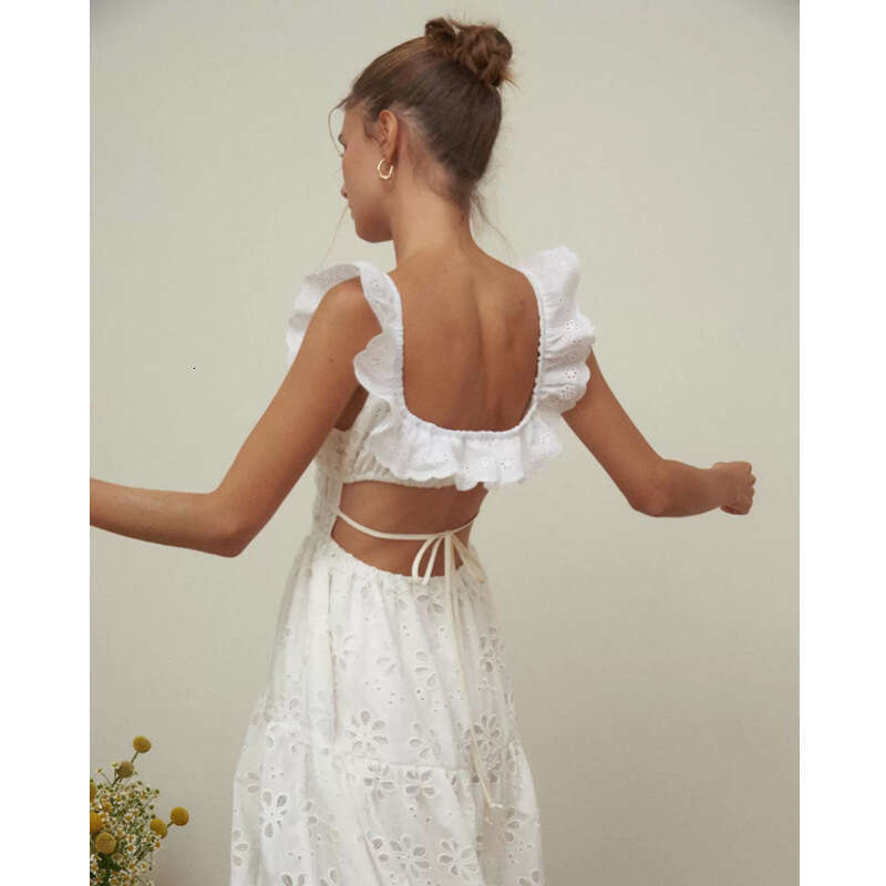2026 summer fashion brand a3 sexy strapless backless high seam cotton embroidered hollow vacation style long skirt