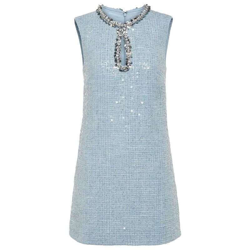 2026 Autumn/Winter New Fashionable Luxury Elegant Women's Style Water Diamond Hollow Design Glitter Slim Sleeveless Dress