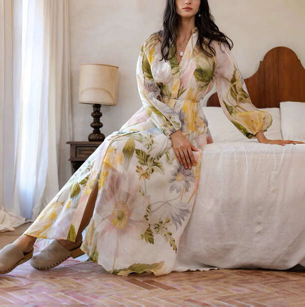 2026 spring/summer niche fashion goddess vacation style fairy flower loose lace a2 lantern sleeves two-piece long skirt