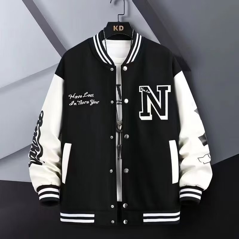 New Spring & Autumn Men's Color - Block Printed Baseball Jacket, Casual Sportswear for Students & Team Uniform