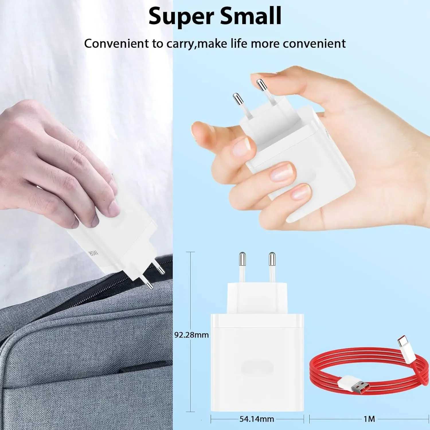 For For OnePlus 80W SuperVOOC EU Fast Wall Charger for OnePlus 10 11 12 Nord CE 2 3 Lite OPPO realme 10 GT NEO 2 3 Type C USB Cable X260228