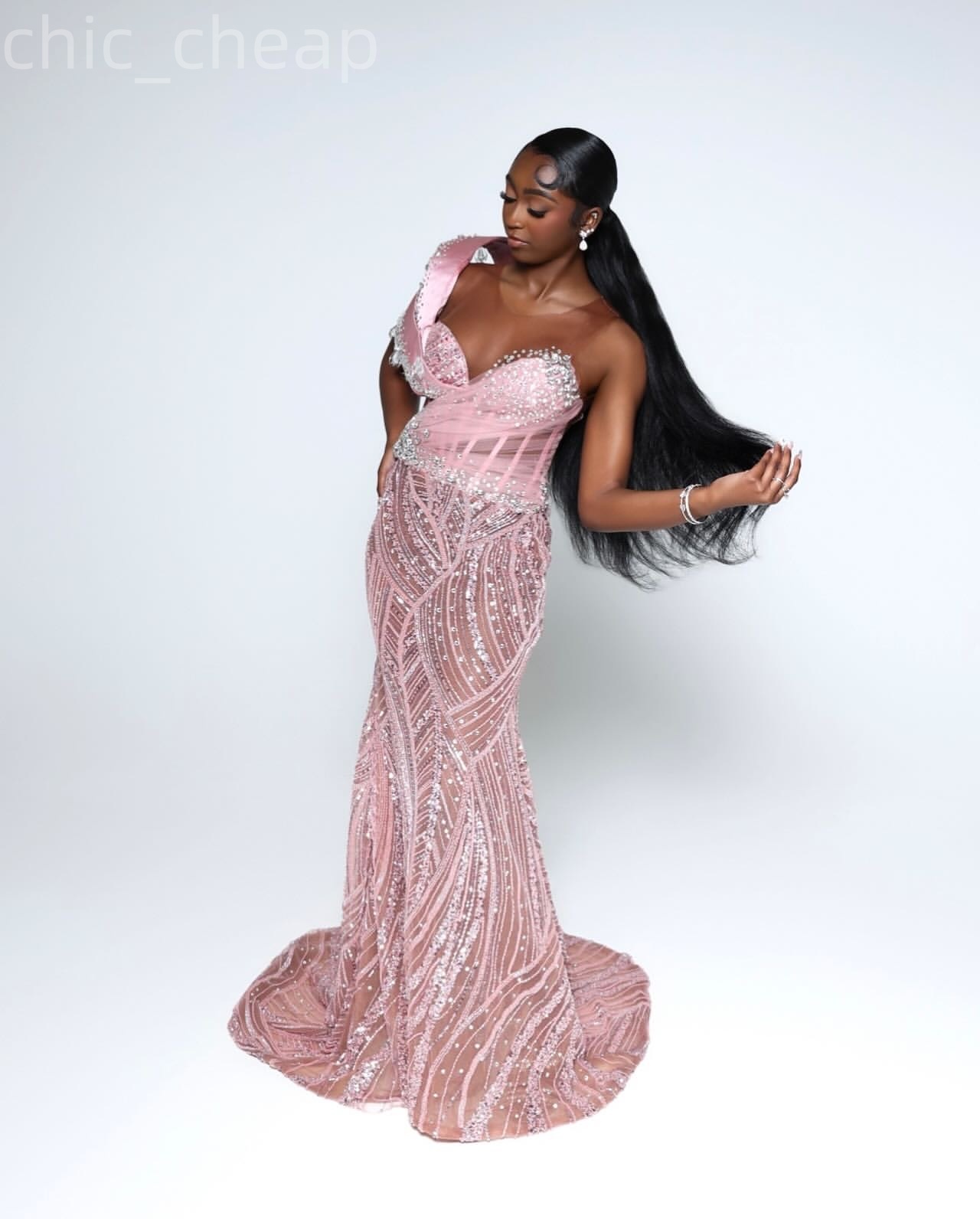 2k26 Pink Prom Dress 2026 Mermaid Beaded Crystals Sheer Neck Sparkly Evening Dresses For Black Women Birthday Party Formal Receiption Gowns Dresses ZJ