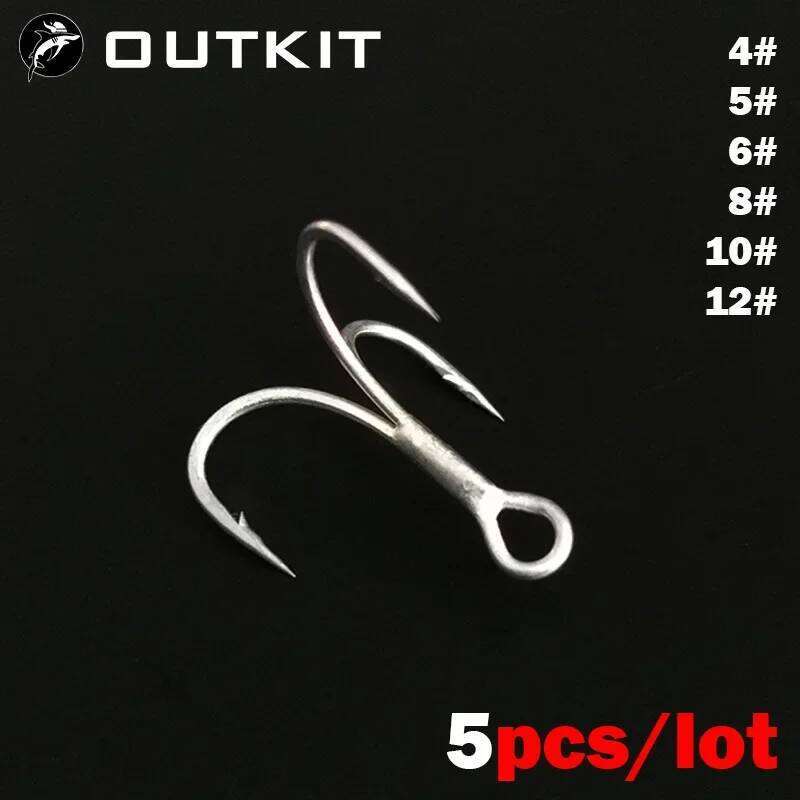 OUTKIT 5pcs/box 6066-3x-NP Strengthen Super Strong Twins Steel Alloy Sharp Lure Treble Tackle Hook Fishing Box Z260228