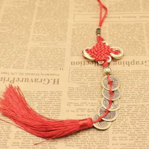 Chinese Knot Five Emperor Coins Feng Shui Hanging Ornament for Home & Car DecorT260228