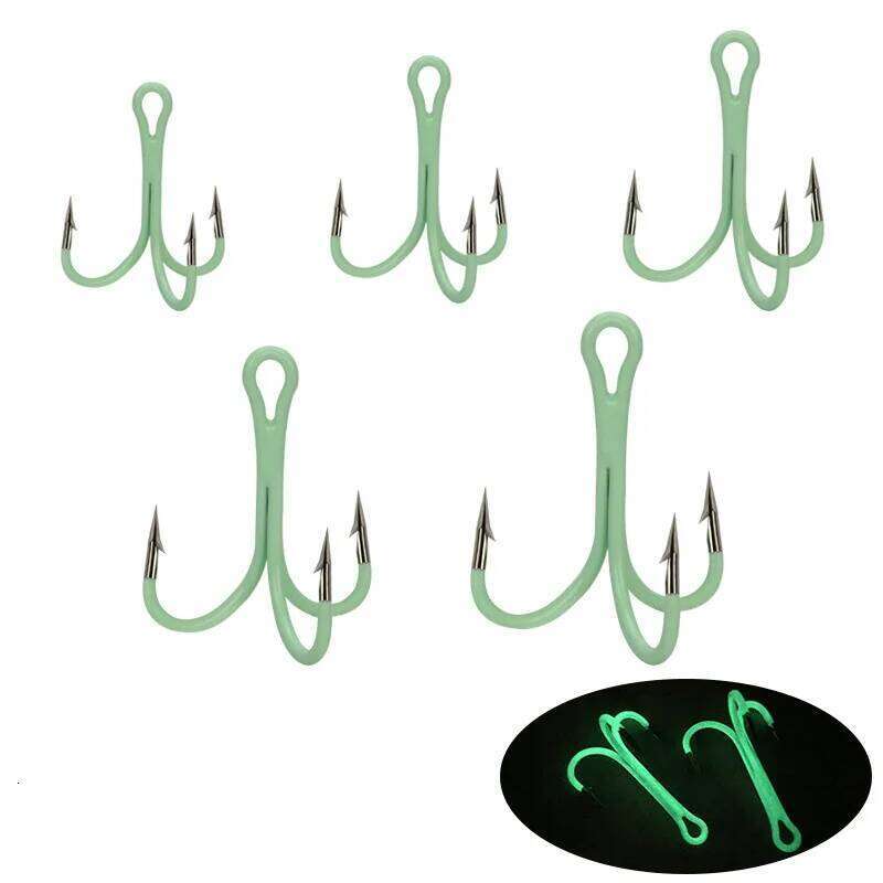 Fishing Glow Treble Hook 2# 4# 6# 8# 10# High Carbon Steel Luminous Barbed Hooks Lot 10 Pieces SALE Z260228