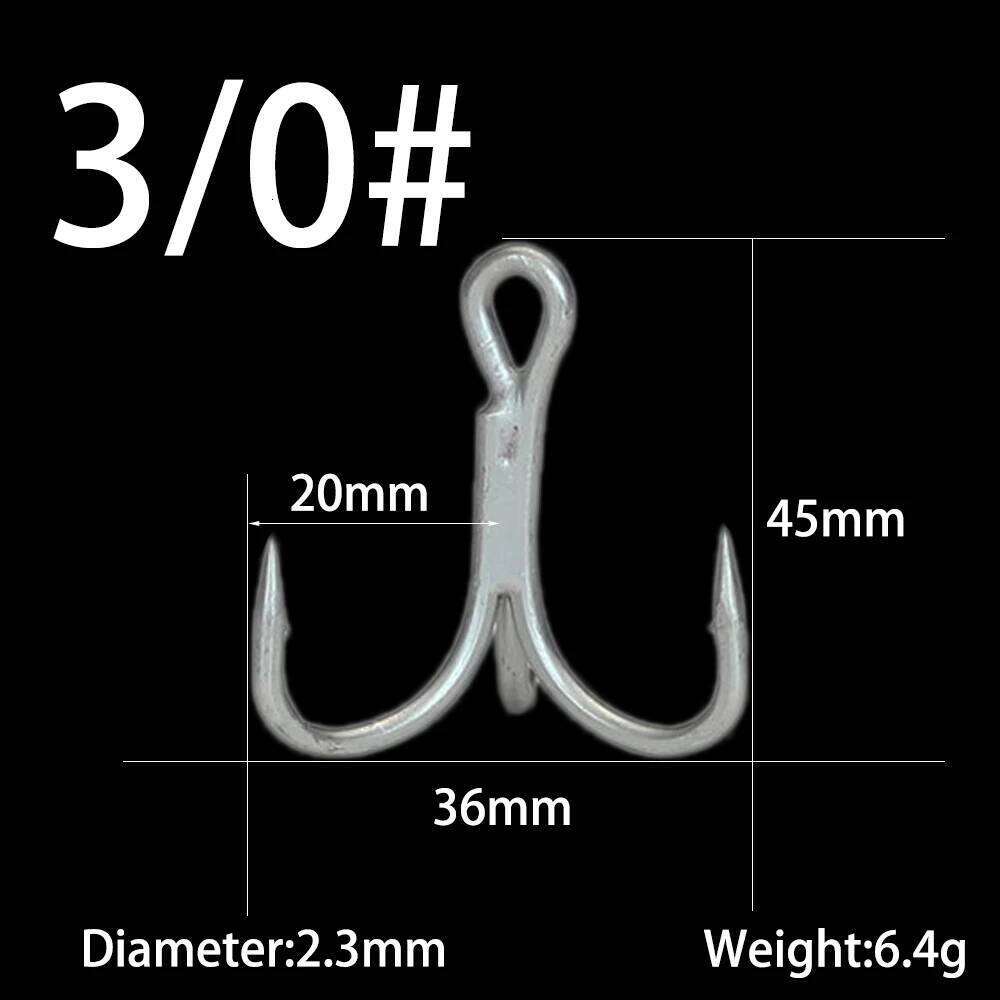 10pcs/lot Thicker Treble Hook Strong Pull 3/0# 2/0# 1/0# High Carbon Steel Round Folded Triple Fishing Hooks For Big Fish Z260228
