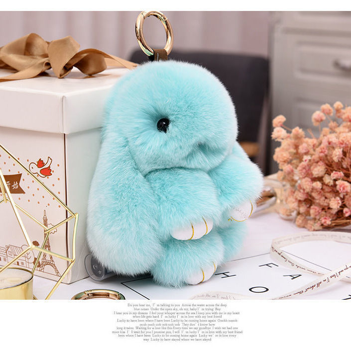Fur Rabbit Keychain Pendant Rex Rabbit Fur Bag Car Keyholder Ring Chain Jewelry In addition cute rabbit toy keychain 241218