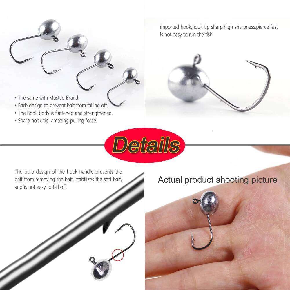 ICERIO 10PCS 2g 3g 4g 5g Oval Shape Ball Weighted Jig Head Double Barbed Soft Worm Lure Hook For Fishing Z260228