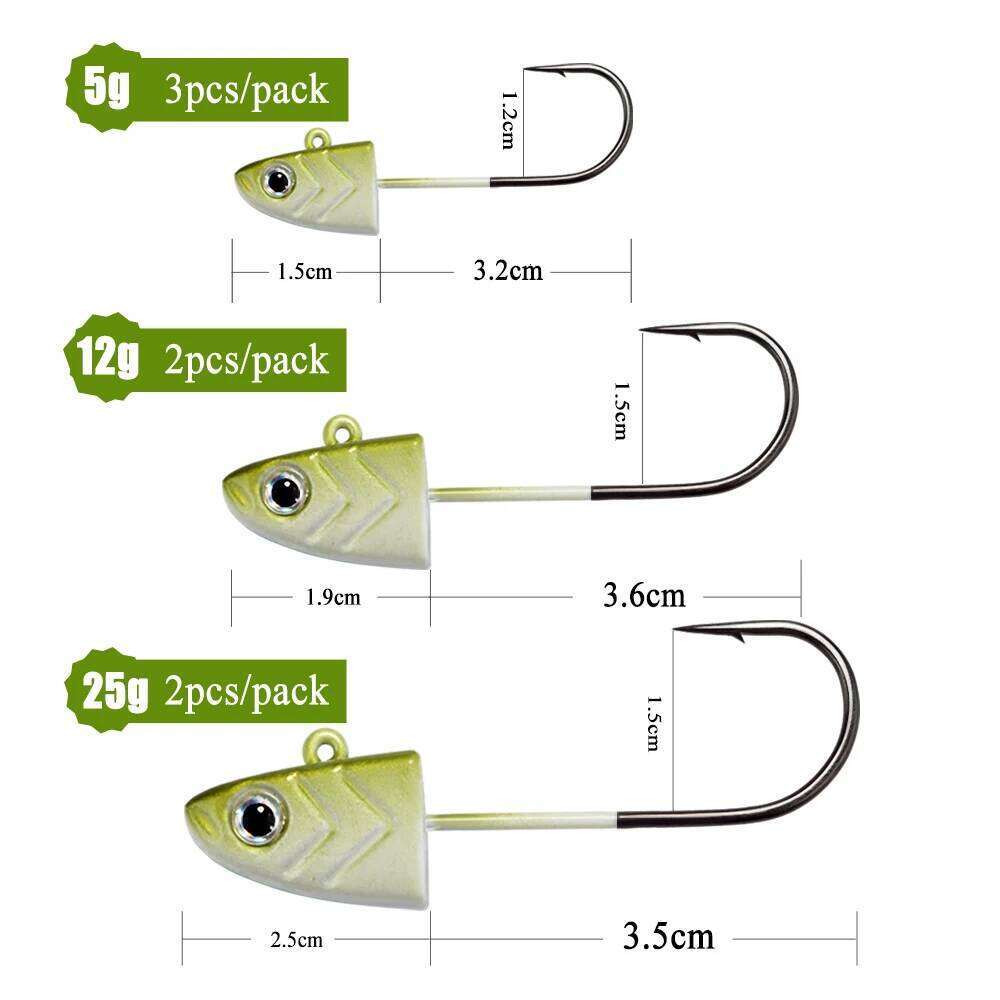 FISH KING 1pack Minnow Jig Head Hooks 5g 12g 25g Soft Lure Hook Jigging Artificial Silicone Bait Fishing Tackle Z260228