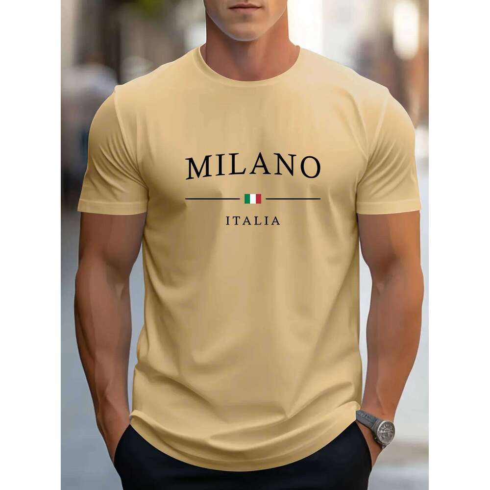 Men's Summer 100% Cotton Fashion MILANO Letter Printed Loose Large Casual Comfortable Round Neck Short Sleeve T-shirt Top C260228 - view 3