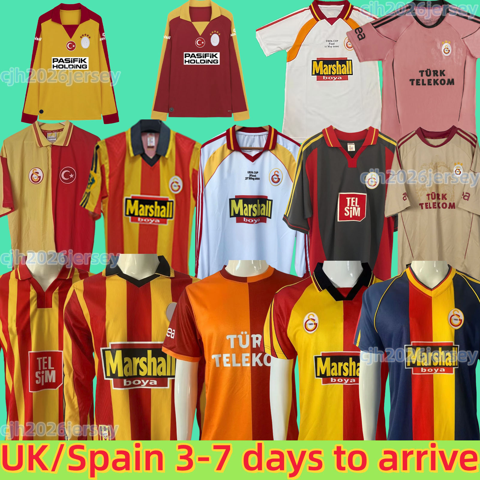 1998 2000 Galatasaray HAGI Retro Mens Soccer Jerseys CAPONE HAKAN SUKUR Home Yellow Red 3rd Football Shirts Short Sleeve Vintage Adult Uniforms