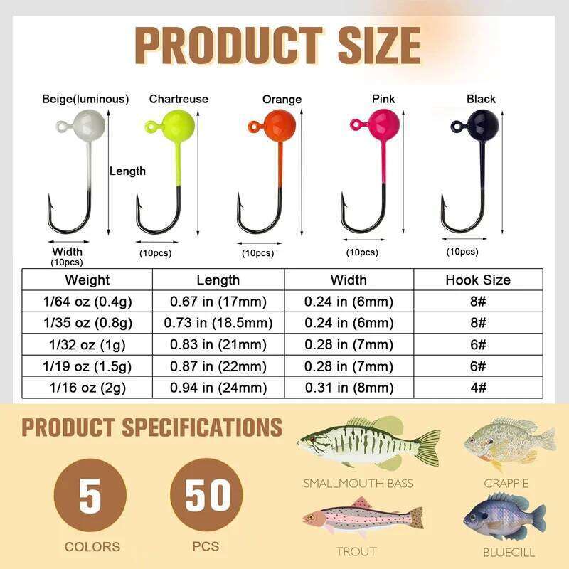 50pcs Round Head Acesssories Perfect for Saltwater and Freshwater Jig Hooks Lure Fishing New 2024 Z260228