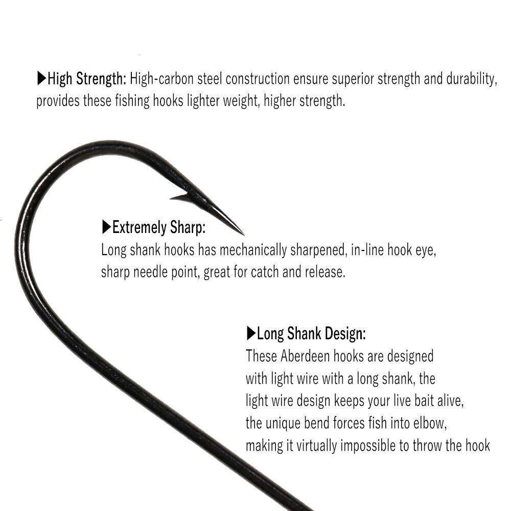 Wifreo 50PCS Aberdeen Long Shank Fish Ringed Eye Bass Trout FreshWater Sea Fishing Hooks Sabiki Rig Streamer Fly Hook Z260228