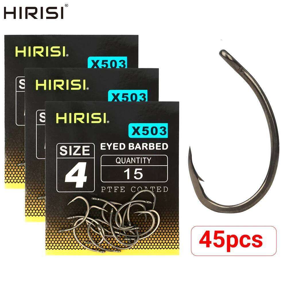 45pcs PTFE Coated High Carbon Stainless Steel Barbed Fish Hook With Eye X503 Fishing Accessories Z260228