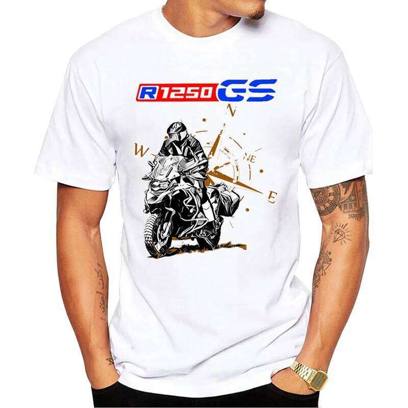 Drive The Classic Motorcycle R 1250 GS E30 Printed T-shirt Summer Men's Short Sleeve White Casual Top Hip Hop Boys' Cycl C260228 - view 3