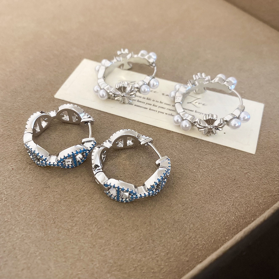 Korean-style ins round cross pearl earrings, simple unique, versatile elegant, with a light luxury and high-end feel - view 8