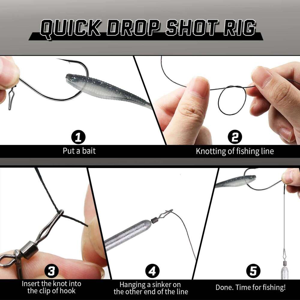 FishTrip Drop Shot with Barrel Snap 30pcs Fishing Swivel In-line DropShot Rig Soft Lure Worm Hook for Carp Bass Z260228