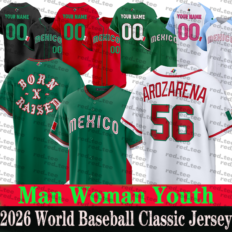 Team Mexico 2026 World Baseball Classic Jersey #56 Arozarena #30 Kirk #5 Thomas Mexico Baseball Jersey Customizable